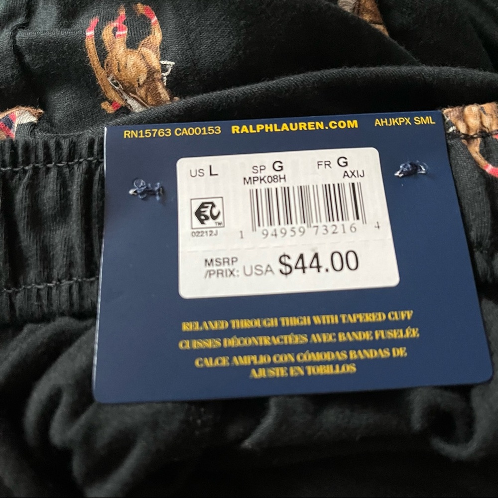 SOLD NEW POLO sz L Black Polo Bear Jockey Pajama Jogger Pants Ralph Lauren - Picture 8 of 8
